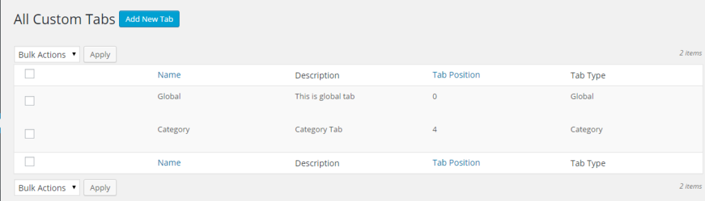 gloab tab option in woocommerce custom tabs plugin