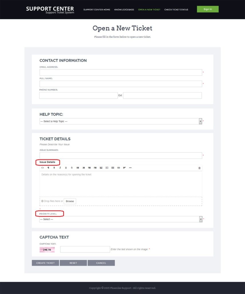 create a new ticket in osticket theme